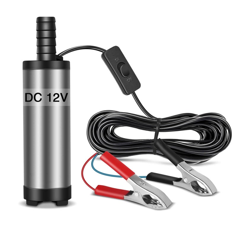 COROTC 12V Fuel Transfer Pump, Mini Portable Stainless Steel On/Off Switch Oil Diesel Fuel Transfer Water Pump 12V 40mm - Image 1
